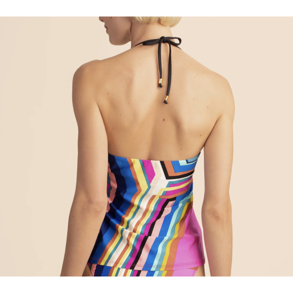 Trina Turk Swim NWT Illusion Stripe Tankini Top Blue Pink Fuchsia Yellow Size 4 - Picture 4 of 12